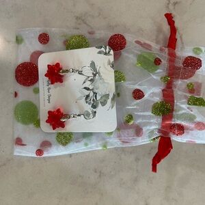 Red Flower Earrings with Gift Bag